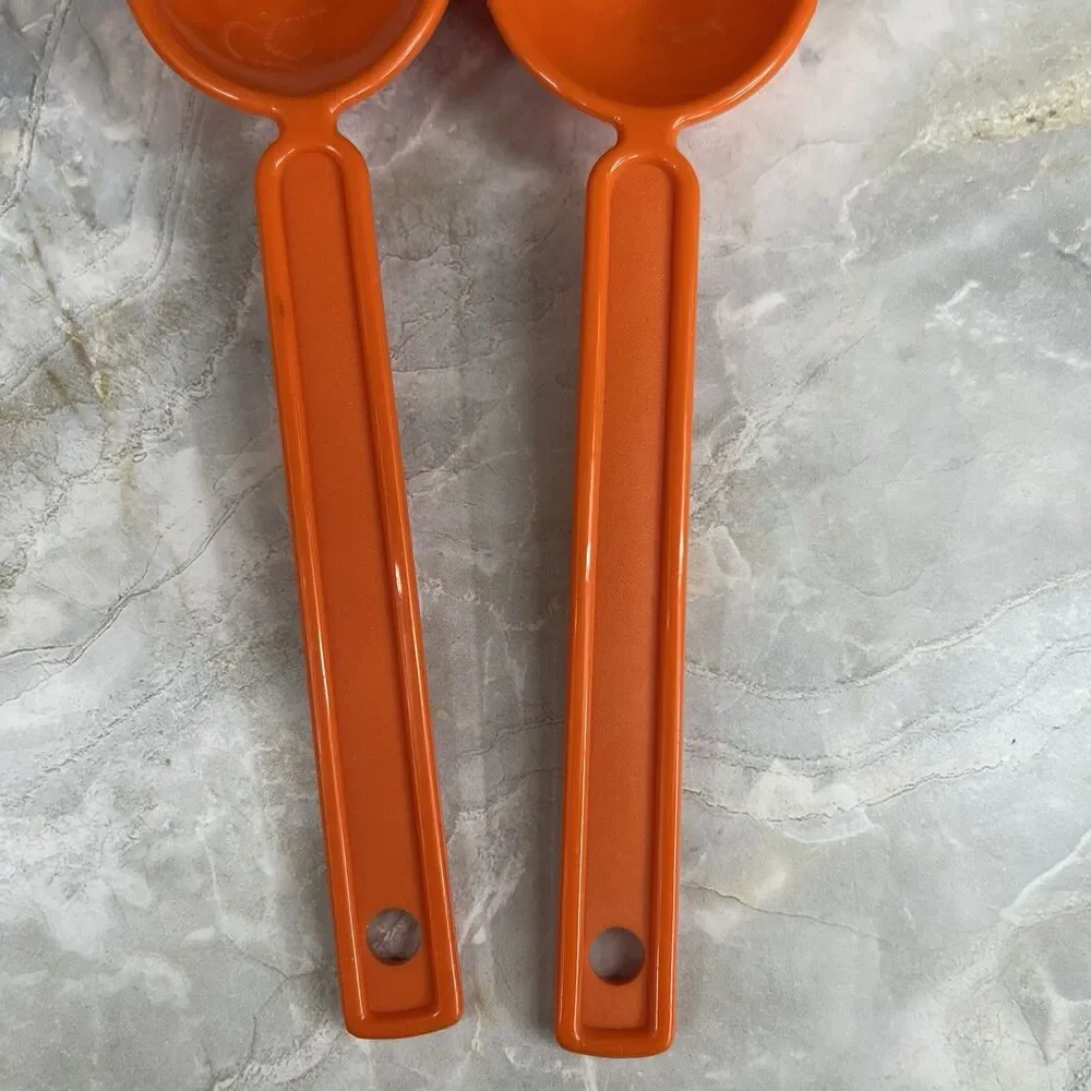 VINTAGE 1970s MCM Salad Serving Utensils Orange Melamine Spoon Slotted Fork